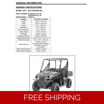 POLARIS RANGER 2011 400 SERIES SERVICE REPAIR MANUAL